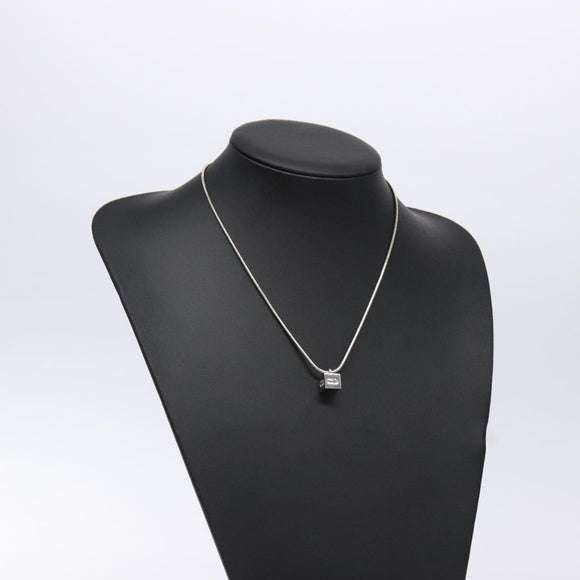 Christian Dior Cube Logo Necklace metal Silver Auth 140827