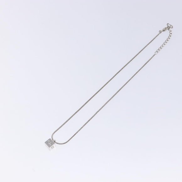 Christian Dior Cube Logo Necklace metal Silver Auth 140827