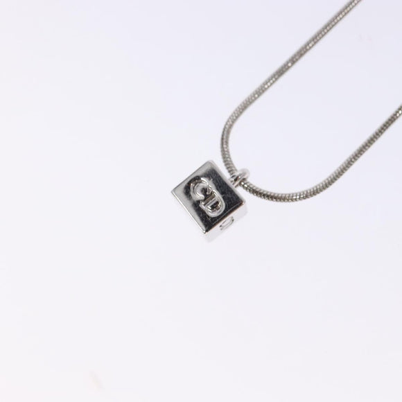 Christian Dior Cube Logo Necklace metal Silver Auth 140827