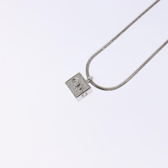 Christian Dior Cube Logo Necklace metal Silver Auth 140827
