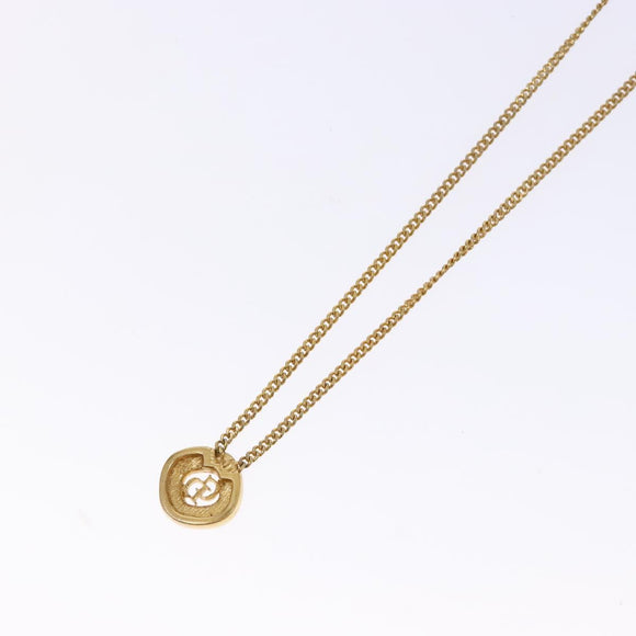 Christian Dior Stone Necklace metal Gold Tone Auth 140828