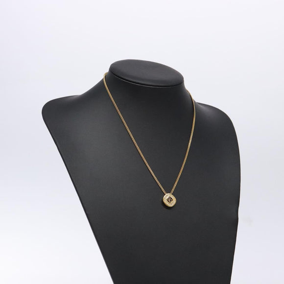 Christian Dior Stone Necklace metal Gold Tone Auth 140828