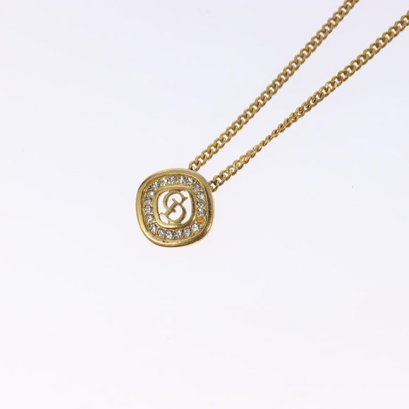 Christian Dior Stone Necklace metal Gold Tone Auth 140828