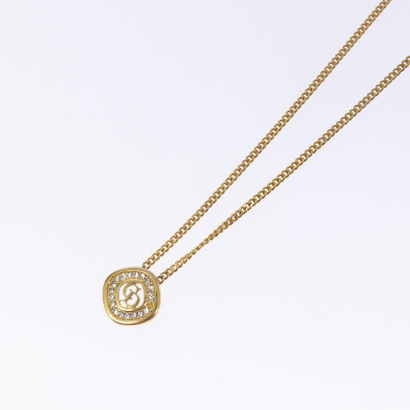 Christian Dior Stone Necklace metal Gold Tone Auth 140828