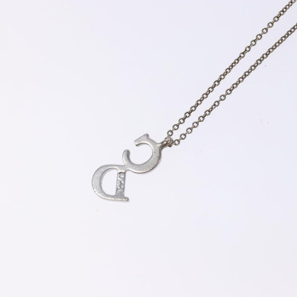 Christian Dior CD Logo Necklace metal Silver Auth 140829