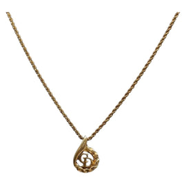 Christian Dior Drop CD Logo Necklace metal Gold Tone Auth 140831