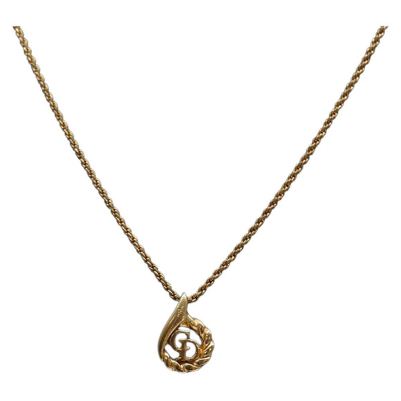 Christian Dior Drop CD Logo Necklace metal Gold Tone Auth 140831