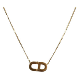 Christian Dior CD Logo Necklace metal Gold Tone Auth 140832