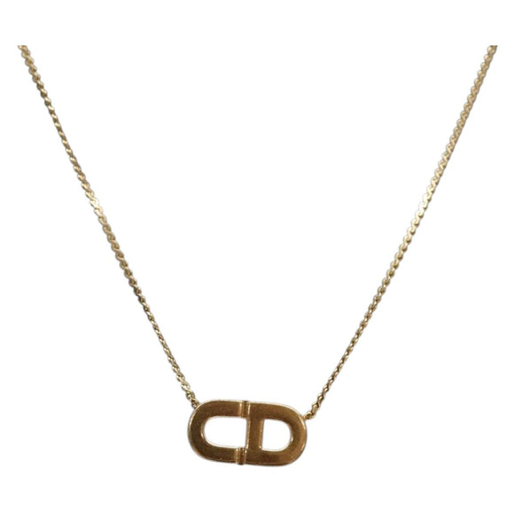 Christian Dior CD Logo Necklace metal Gold Tone Auth 140832