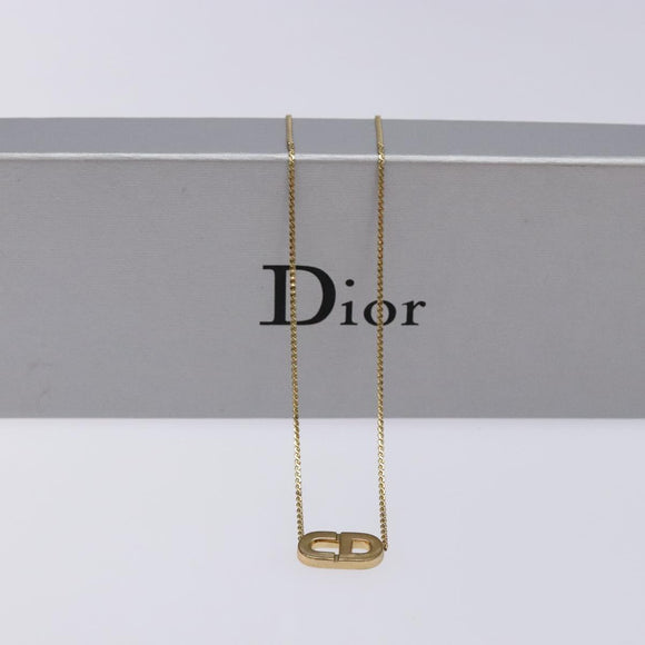 Christian Dior CD Logo Necklace metal Gold Tone Auth 140832