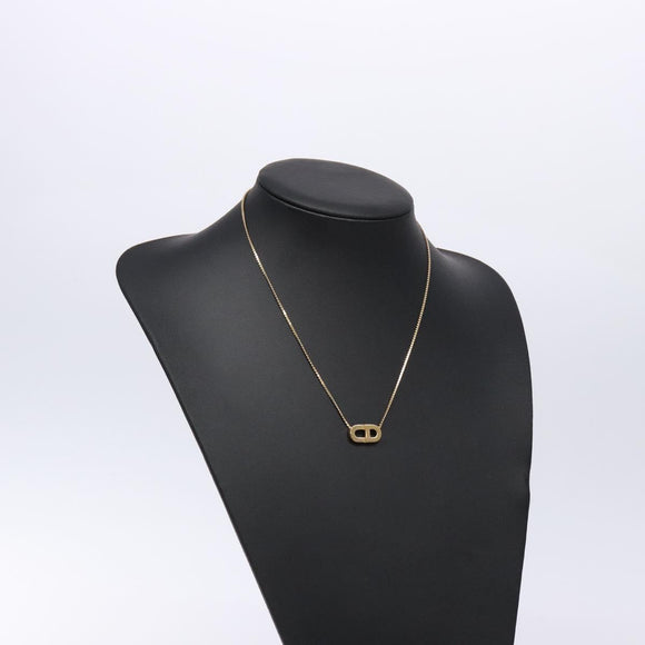 Christian Dior CD Logo Necklace metal Gold Tone Auth 140832