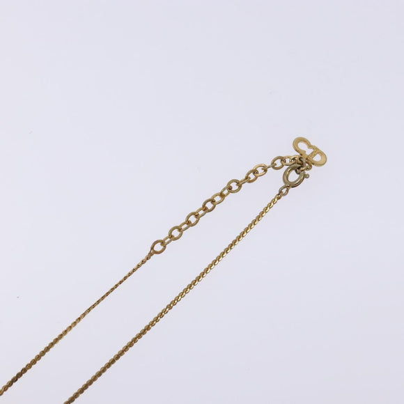 Christian Dior Stone CD Logo Necklace metal Gold Tone Auth 140833
