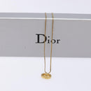 Christian Dior Stone CD Logo Necklace metal Gold Tone Auth 140833-13