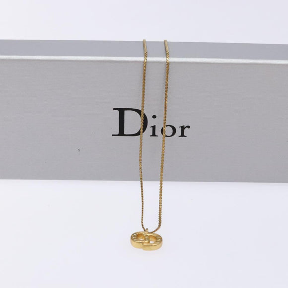 Christian Dior Stone CD Logo Necklace metal Gold Tone Auth 140833