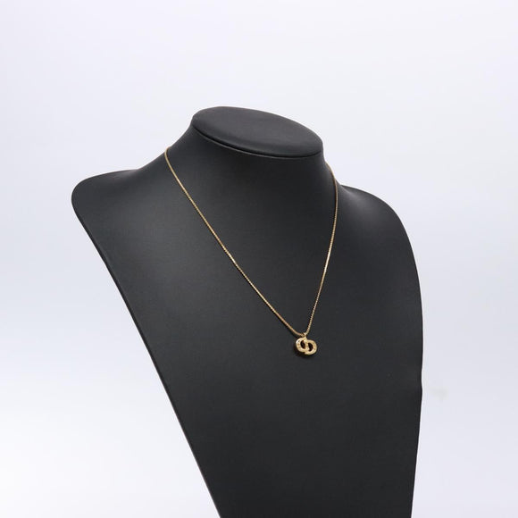 Christian Dior Stone CD Logo Necklace metal Gold Tone Auth 140833