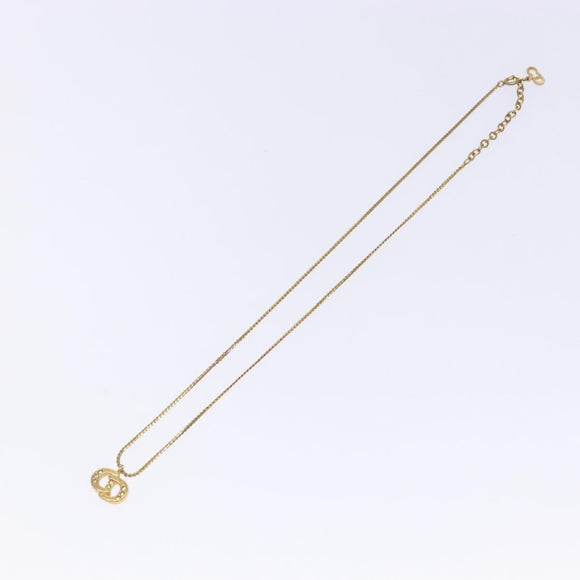 Christian Dior Stone CD Logo Necklace metal Gold Tone Auth 140833