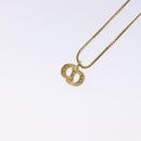 Christian Dior Stone CD Logo Necklace metal Gold Tone Auth 140833-3