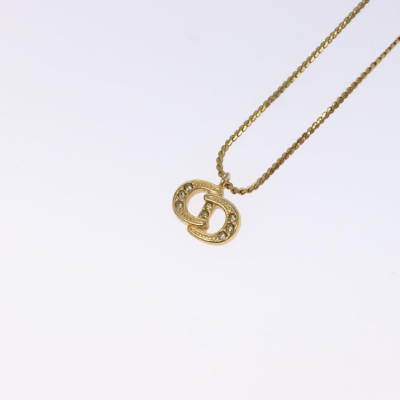Christian Dior Stone CD Logo Necklace metal Gold Tone Auth 140833
