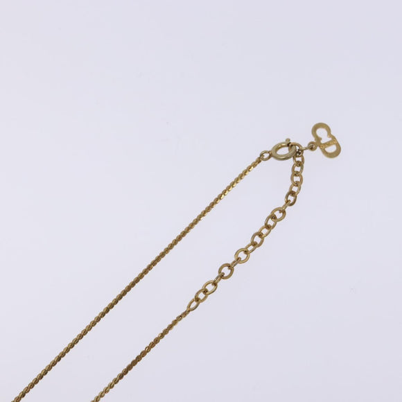 Christian Dior Stone CD Logo Necklace metal Gold Tone Auth 140833