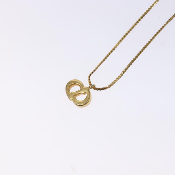 Christian Dior Stone CD Logo Necklace metal Gold Tone Auth 140833