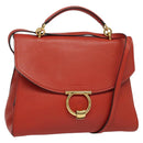 Salvatore Ferragamo Gancini マーゴット Bag Leather 2way Red Gold Auth 140847-1