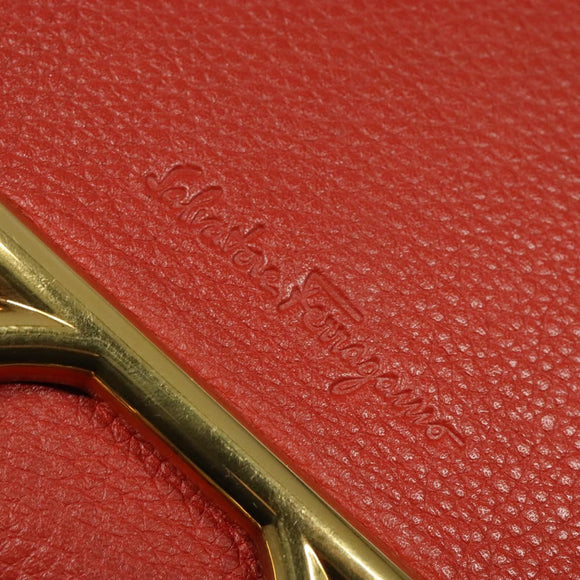 Salvatore Ferragamo Gancini マーゴット Bag Leather 2way Red Gold Auth 140847