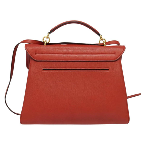 Salvatore Ferragamo Gancini マーゴット Bag Leather 2way Red Gold Auth 140847