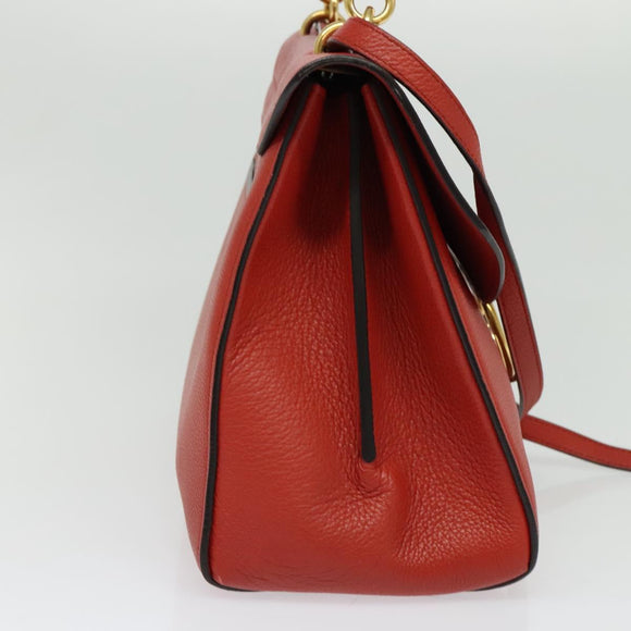 Salvatore Ferragamo Gancini マーゴット Bag Leather 2way Red Gold Auth 140847