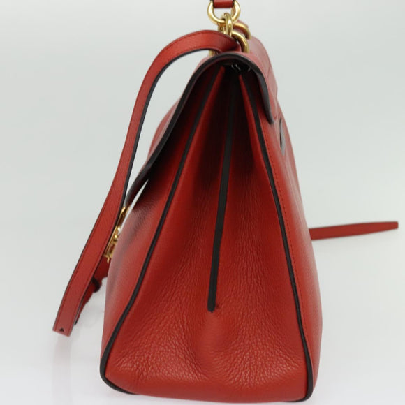 Salvatore Ferragamo Gancini マーゴット Bag Leather 2way Red Gold Auth 140847