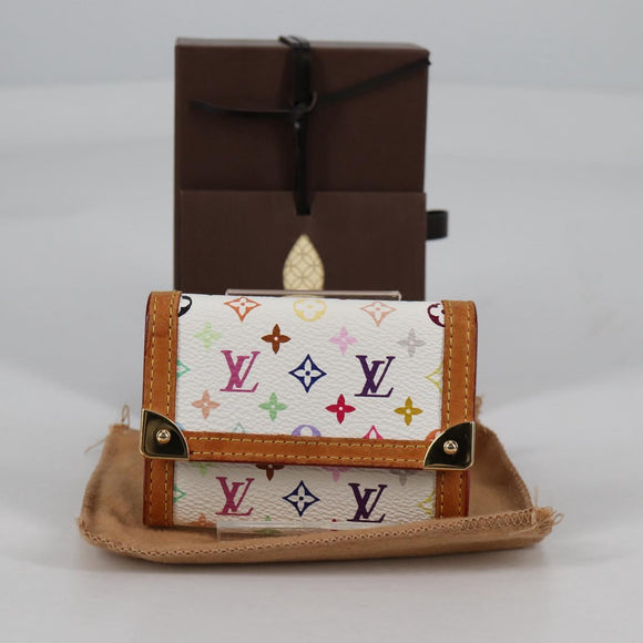 LOUIS VUITTON Multicolor Porte Monnaie Pla Coin Purse White M92657 Auth 140850V