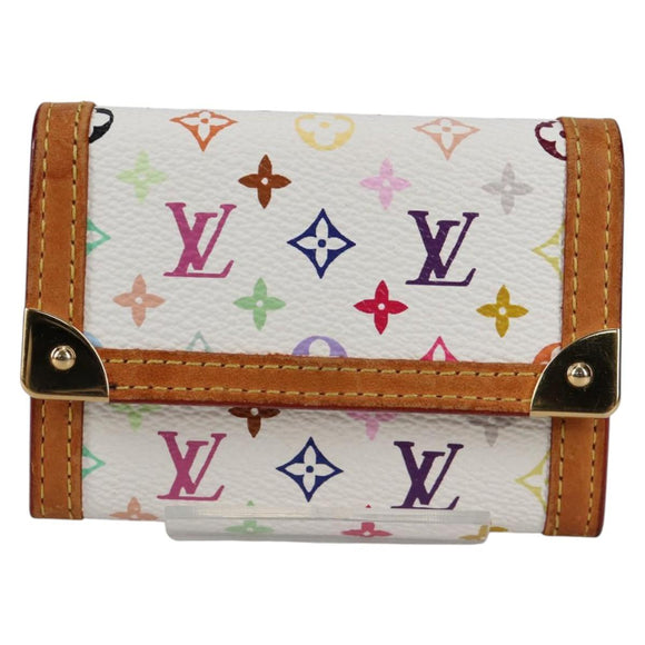 LOUIS VUITTON Multicolor Porte Monnaie Pla Coin Purse White M92657 Auth 140850V