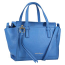 Salvatore Ferragamo Gancini Hand Bag Leather 2way Blue Gold Auth 140859V-1
