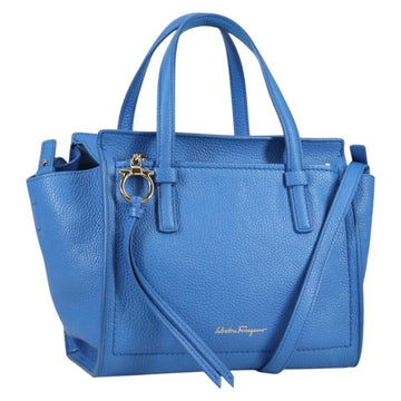 Salvatore Ferragamo Gancini Hand Bag Leather 2way Blue Gold Auth 140859V