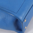 Salvatore Ferragamo Gancini Hand Bag Leather 2way Blue Gold Auth 140859V-10