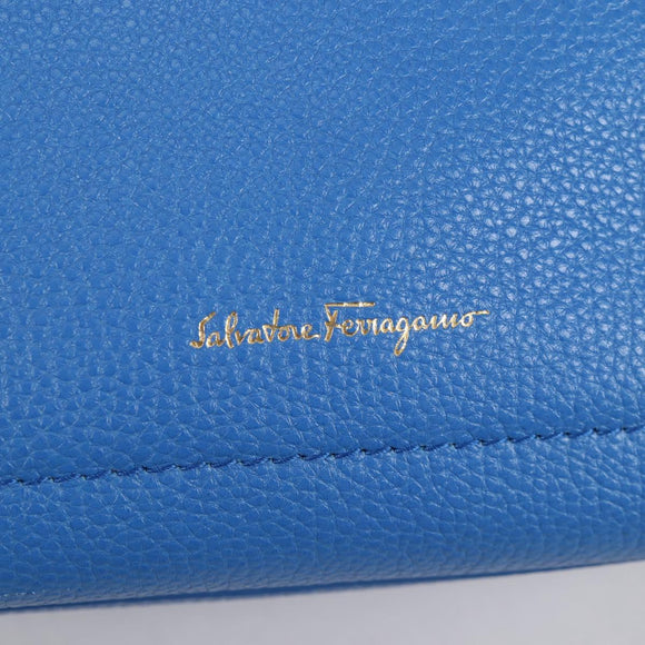 Salvatore Ferragamo Gancini Hand Bag Leather 2way Blue Gold Auth 140859V