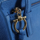 Salvatore Ferragamo Gancini Hand Bag Leather 2way Blue Gold Auth 140859V-19