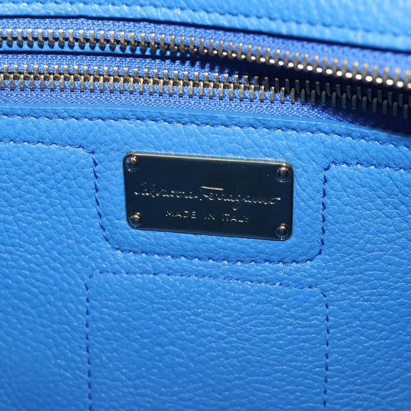 Salvatore Ferragamo Gancini Hand Bag Leather 2way Blue Gold Auth 140859V