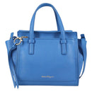Salvatore Ferragamo Gancini Hand Bag Leather 2way Blue Gold Auth 140859V-13
