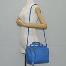 Salvatore Ferragamo Gancini Hand Bag Leather 2way Blue Gold Auth 140859V-25