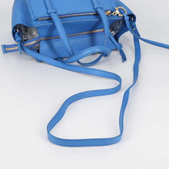 Salvatore Ferragamo Gancini Hand Bag Leather 2way Blue Gold Auth 140859V