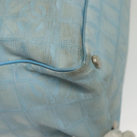 CHANEL New Travel Line Tote Bag Nylon Light Blue Silver CC Auth 140891