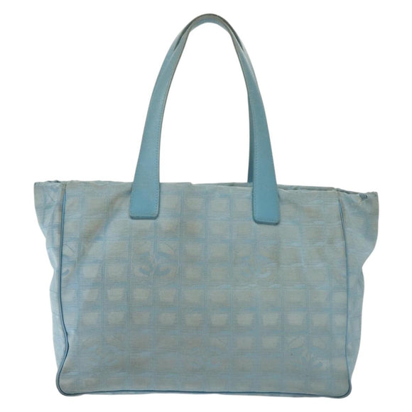 CHANEL New Travel Line Tote Bag Nylon Light Blue Silver CC Auth 140891
