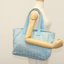CHANEL New Travel Line Tote Bag Nylon Light Blue Silver CC Auth 140891-20