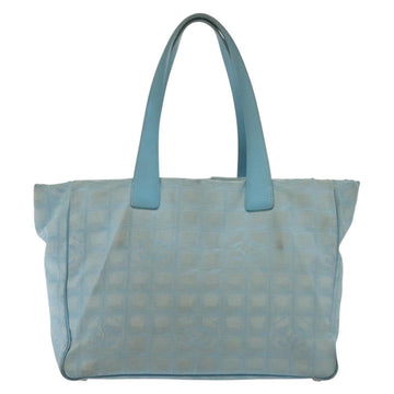 CHANEL New Travel Line Tote Bag Nylon Light Blue Silver CC Auth 140891 - 0