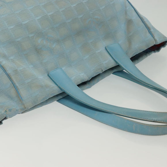 CHANEL New Travel Line Tote Bag Nylon Light Blue Silver CC Auth 140891