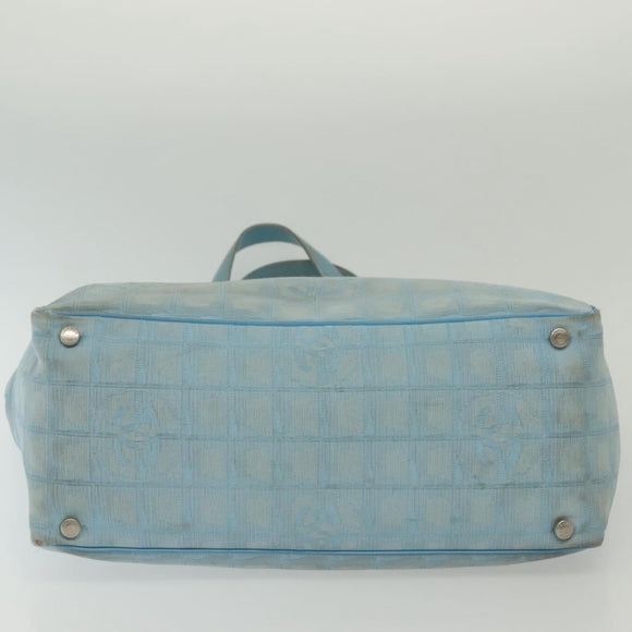 CHANEL New Travel Line Tote Bag Nylon Light Blue Silver CC Auth 140891