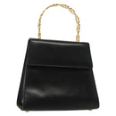 Salvatore Ferragamo Gancini Hand Bag Leather Black Gold Auth 140892-1