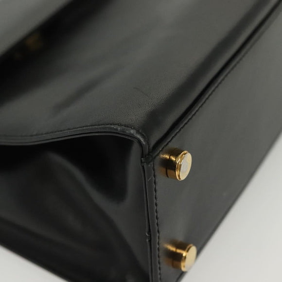 Salvatore Ferragamo Gancini Hand Bag Leather Black Gold Auth 140892