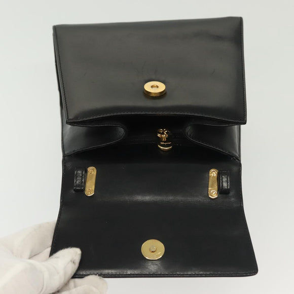 Salvatore Ferragamo Gancini Hand Bag Leather Black Gold Auth 140892