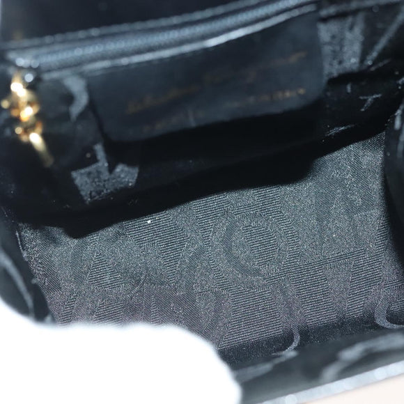 Salvatore Ferragamo Gancini Hand Bag Leather Black Gold Auth 140892